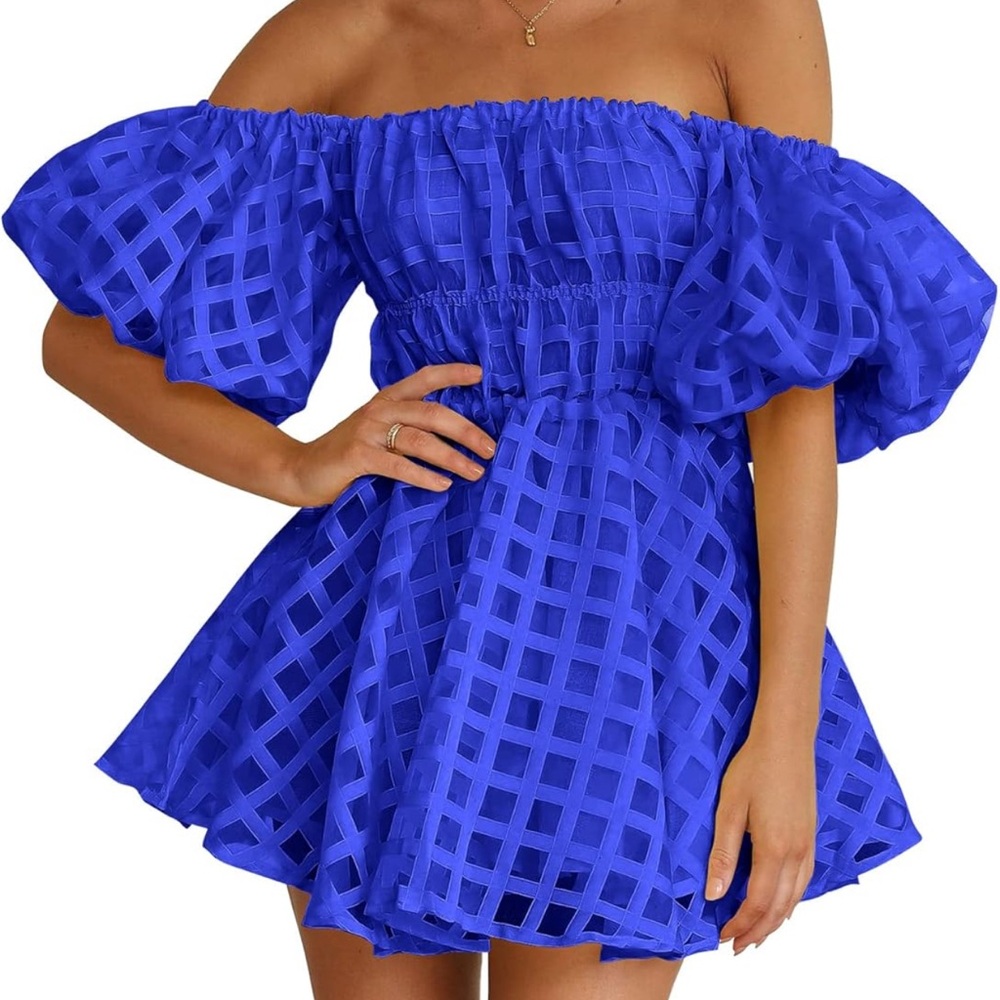 Chic Off-Shoulder Royal Blue Babydoll Mini Dress